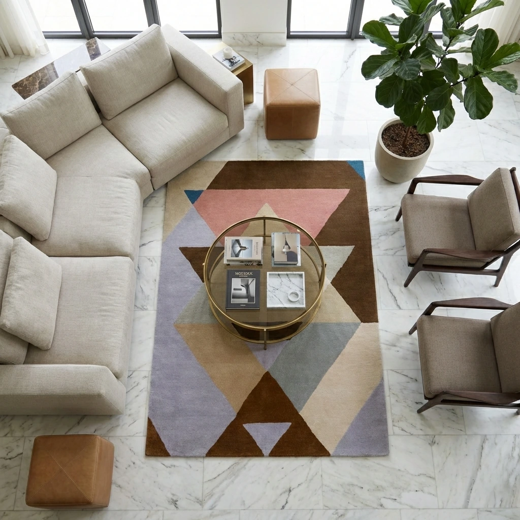 Pastel Geometric Starburst Woolen Carpet